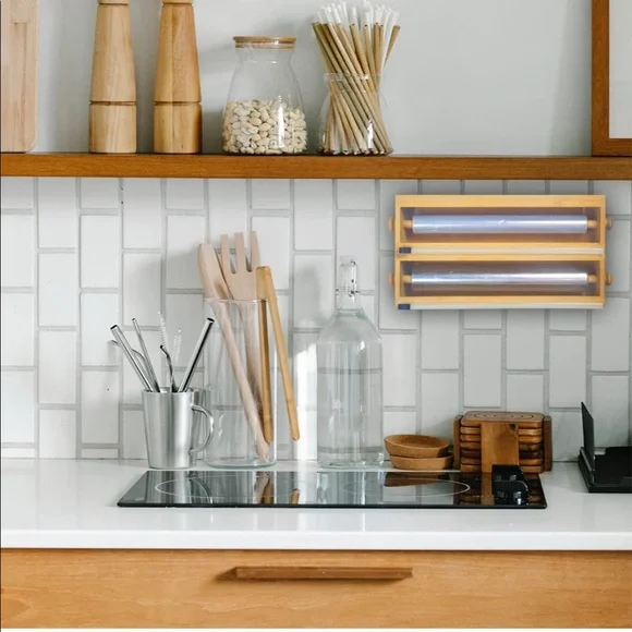 Bamboo Aluminum Foil Dispenser with Cutter-2 and 1 Kitchen Drawer Storage. - Picture 2 of 7